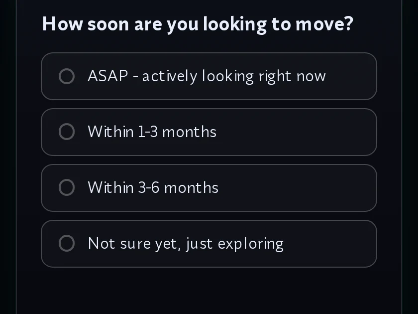 One question on the page a lead answers, with its four choices.
